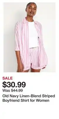 Old Navy Old Navy Linen-Blend Striped Boyfriend Shirt for Women offer