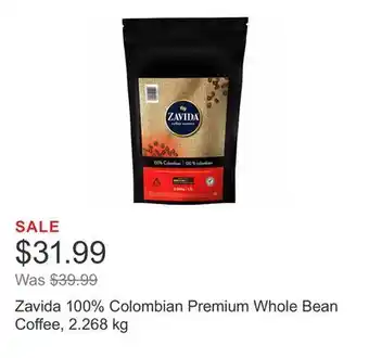 Costco Zavida 100% Colombian Premium Whole Bean Coffee, 2.268 kg offer
