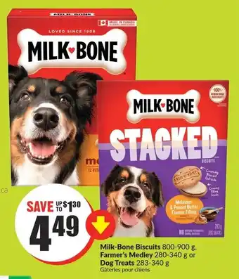 FreshCo Milk-Bone Biscuits 800-900g, Farmer's Medley 280-340g or Dog Treats 283-340g offer