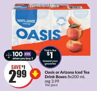 FreshCo Oasis or Arizona Iced Tea Drink Boxes 8x200mL offer
