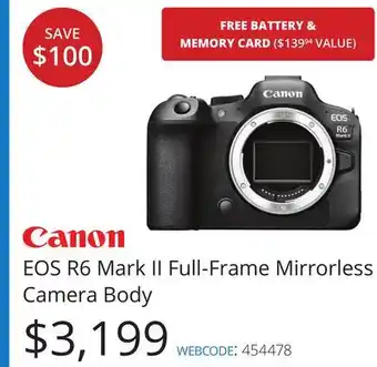 Vistek Canon EOS R6 Mark II Full-Frame Mirrorless Camera Body offer