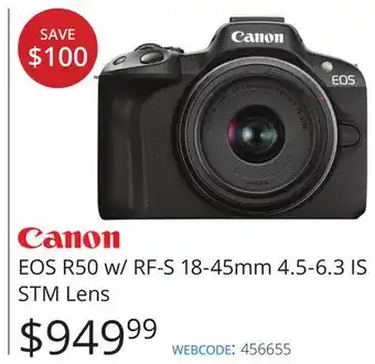 Vistek Canon EOS R50 w/RF-S 18-45mm 4.5-6.3 IS STM Lens offer