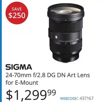 Vistek SIGMA 24-70mm f/2.8 DG DN Art Lens for E-Mount offer