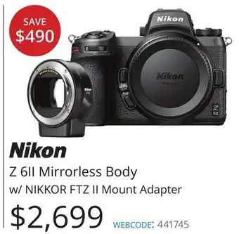 Vistek Nikon Mirrorless Body w/NIKKOR FTZ II Mount Adapter offer