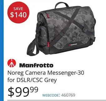 Vistek Manfrotto Noreg Camera Messenger-30 for DSLR/CSC Grey offer