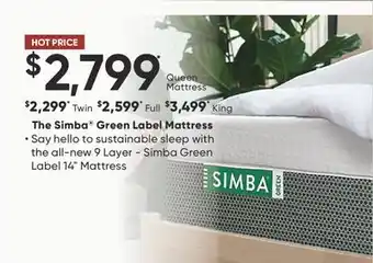 Sleep Country The Simba Green Label Mattress offer
