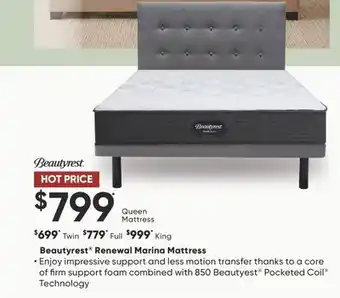 Sleep Country Beautyrest Renewal Marina Mattress offer