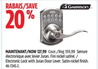 Canadian Tire Garrison Electronic Lock with Juran Door Lever offer