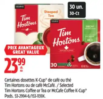 Canadian Tire Selected Tim Hortons Coffee or Tea or McCafe Coffee K-Cup Pods offer