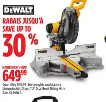 Canadian Tire DEWALT 12 Dual-Bevel Sliding Mitre Saw offer