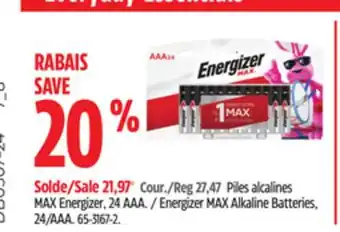Canadian Tire Energizer MAX Alkaline Batteries 24/AAA offer