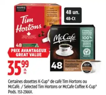 Canadian Tire Keurig Selected Tim Hortons or McCafe Coffee K-Cup Pods offer