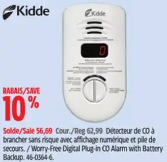 Canadian Tire Kidde Worry-Free Digital Plug-in CO Alarm with Battery Backup offer