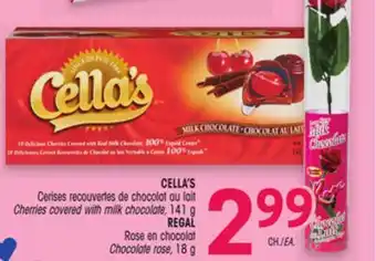 Uniprix CELLA'S Cerises recouvertes de chocolat au lait/ Cherries covered with milk chocolate, REGAL Rose en chocolat/ Chocolate rose offer