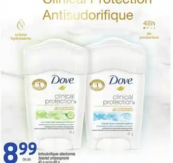 Uniprix DOVE Antisudorifiques sélectionnés/Selected antiperspirants offer