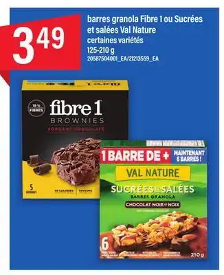 Maxi BARRES GRANOLA FIBRE 1 OU SUCRÉES ET SALÉES VAL NATURE 125-210 g offer