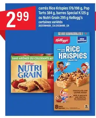 Maxi carrés Rice Krispies 176/198 g, Pop Tarts 384 g, barres Special K 125 g ou Nutri-Grain 295 g Kellogg's offer