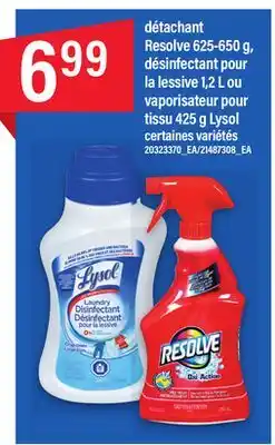 Maxi DÉTACHANT RESOLVE 625-650 G, DÉSINFECTANT POUR LA LESSIVE 1,2 L OU VAPORISATEUR POUR TISSU 425 G LYSOL offer