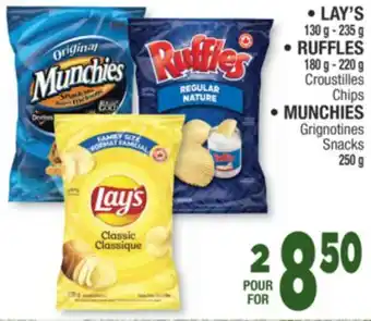 Jean Coutu • LAY'S 130 g - 235 g • RUFFLES 180 g - 220 g Chips • MUNCHIES Snacks 250 g offer