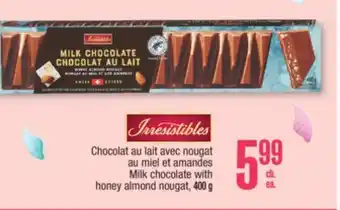 Jean Coutu IRRESISTIBLES Milk chocolate with honey almond nougat offer