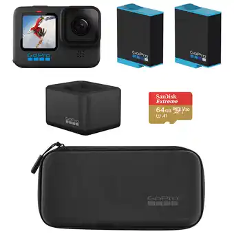 Best Buy GoPro HERO10 Black Waterproof 5.3K Sports & Helmet Camera w/ Dual Battery Charger, Battery Packs, Memory Card & Case offer