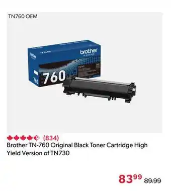 Shopper+ Brother TN-760 Original Black Toner Cartridge High Yield Version of TN730 offer