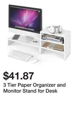Wayfair 3 Tier Paper Organizer and Monitor Stand for Desk offer