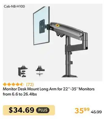 Shopper+ Monitor Desk Mount Long Arm for 22 - 35 Monitors from 6.6 to 26.4lbs offer