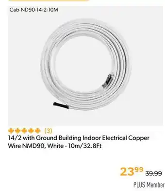 Shopper+ 14/2 with Ground Building Indoor Electrical Copper Wire NMD90, White - 10m/32.8Ft offer
