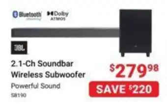 Visions Electronics JBL 2.1-Ch Soundbar Wireless Subwoofer offer