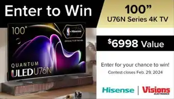 Visions Electronics Hisense 100" U76N Series 4K TV offer