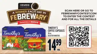 Metro TIMOTHY'S COFFEE CAPSULES offer