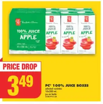 No Frills PC 100% JUICE BOXES, 10x200 mL offer