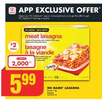 No Frills NO NAME LASAGNA,1 kg offer