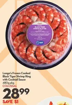 Longo's Longo's Frozen Cooked Black Tiger Shrimp Ring with Cocktail Sauce offer