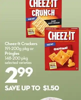 Longo's Cheez-It Crackers 191-200g pkg or Pringles 148-200 pkg offer