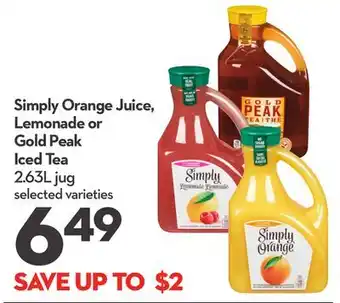 Longo's Simply Orange Juice, Lemonade or Gold Peak Iced Tea offer