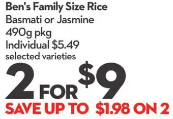 Longo's Ben's Family Size Rice Basmati or Jasmine offer