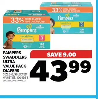 Real Canadian Superstore PAMPERS SWADDLERS ULTRA VALUE PACK DIAPERS, 120-192'S offer