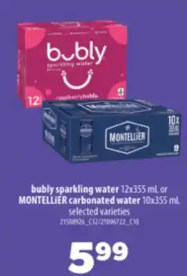 Real Canadian Superstore BUBLY SPARKLING WATER, 12X355 ML OR MONTELLIER CARBONATED WATER, 10X355 ML offer