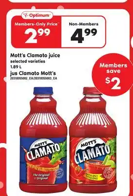 Independent Grocer MOTT'S CLAMATO JUICE, 1.89 L offer