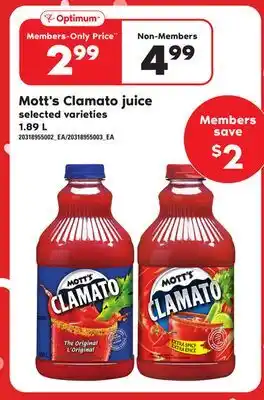 Loblaws MOTT'S CLAMATO JUICE, 1.89 L offer