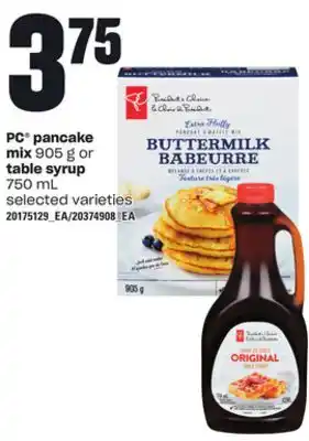 Loblaws PC PANCAKE MIX, 905 G OR TABLE SYRUP, 750 ML offer