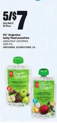 Loblaws PC ORGANICS ORGANICS BABY FOOD POUCHES, 128 mL offer