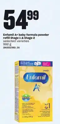 Loblaws ENFAMIL A+ BABY FORMULA POWDER REFILL STAGE 1 & STAGE 2, 992g offer