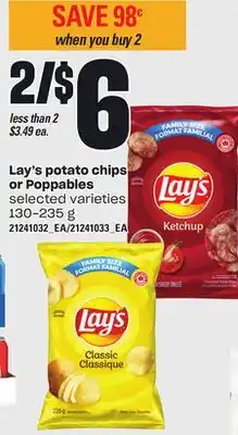 Loblaws LAY'S POTATO CHIPS OR POPPABLES, 130-235 g offer