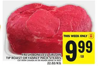 Food Basics FRESH BONELESS SIRLOIN TIP ROAST OR FAMILY PACK STEAKS offer