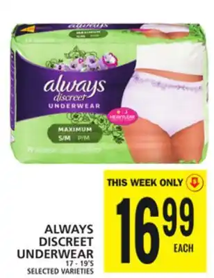 Food Basics ALWAYS DISCREET UNDERWEAR offer