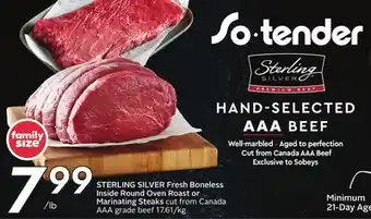 Sobeys Fresh Boneless Inside Round Oven Roast or Marinating Steaks offer