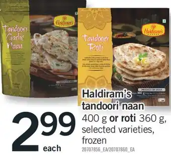 Fortinos Haldiram's tandoori naan 400 g or roti 360 g offer